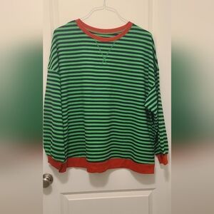 Green , Navy Blue, and Orange Striped Women's Sweater NWOT